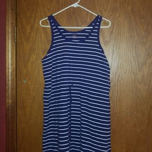 Blue and white striped dress